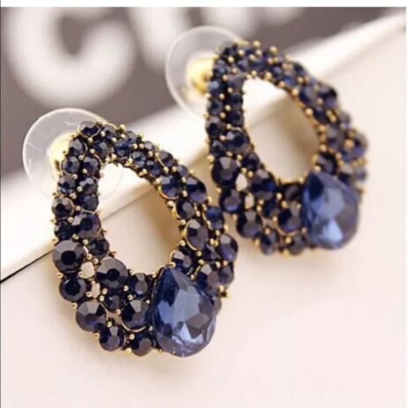 Charm luxury crystal blue rhinestone earrings - Picture 4 of 6